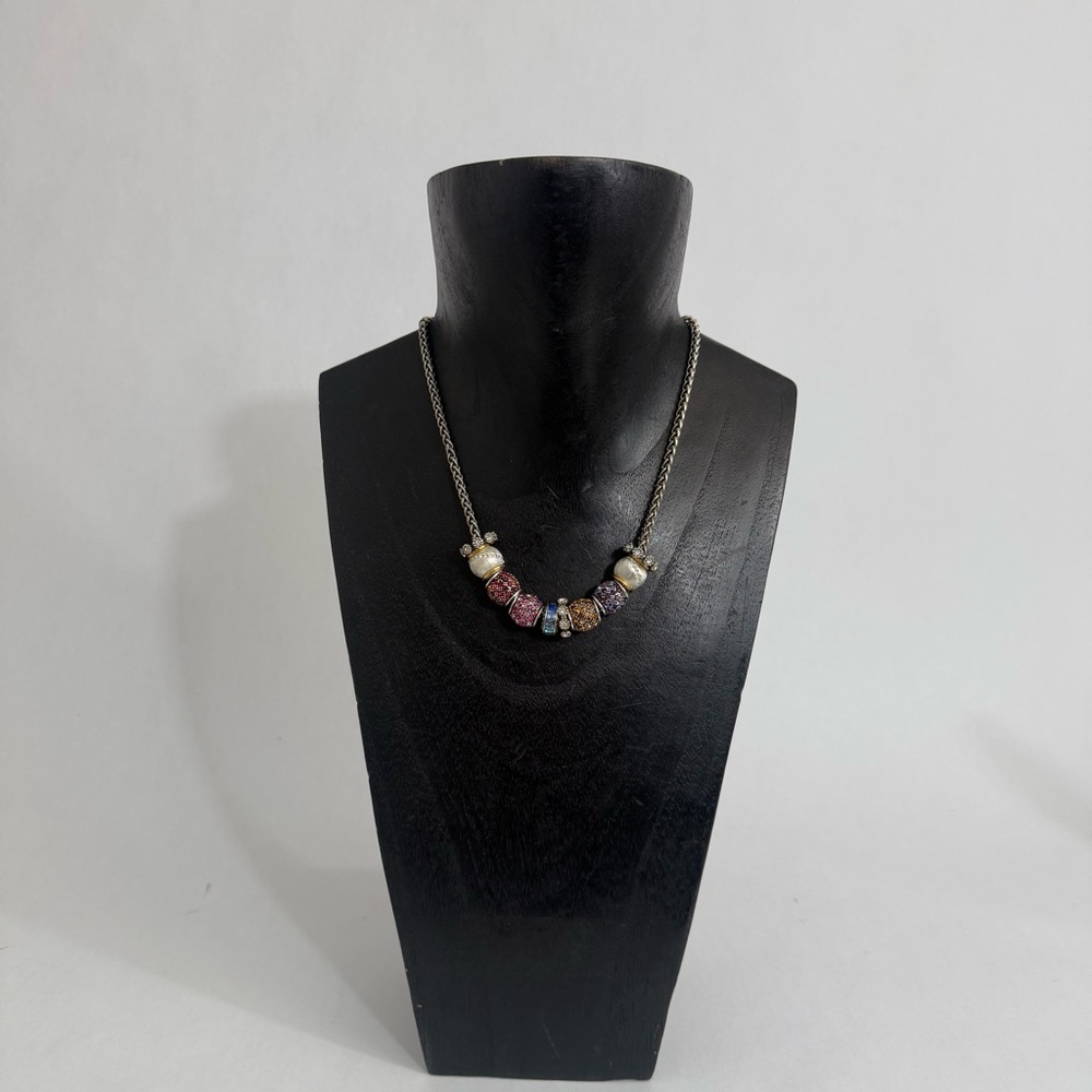 Vintage Brighton Necklace with 10 Colorful Crystal Rhinestone Sliding Charms